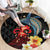 Hawaiian Whale and Volcanic Eruption Round Carpet Hibiscus and Kakau Pattern