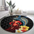 Hawaiian Whale and Volcanic Eruption Round Carpet Hibiscus and Kakau Pattern