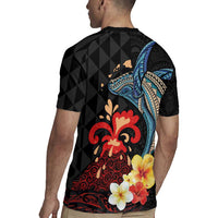 Hawaiian Whale and Volcanic Eruption Rugby Jersey Hibiscus and Kakau Pattern