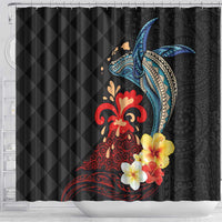 Hawaiian Whale and Volcanic Eruption Shower Curtain Hibiscus and Kakau Pattern