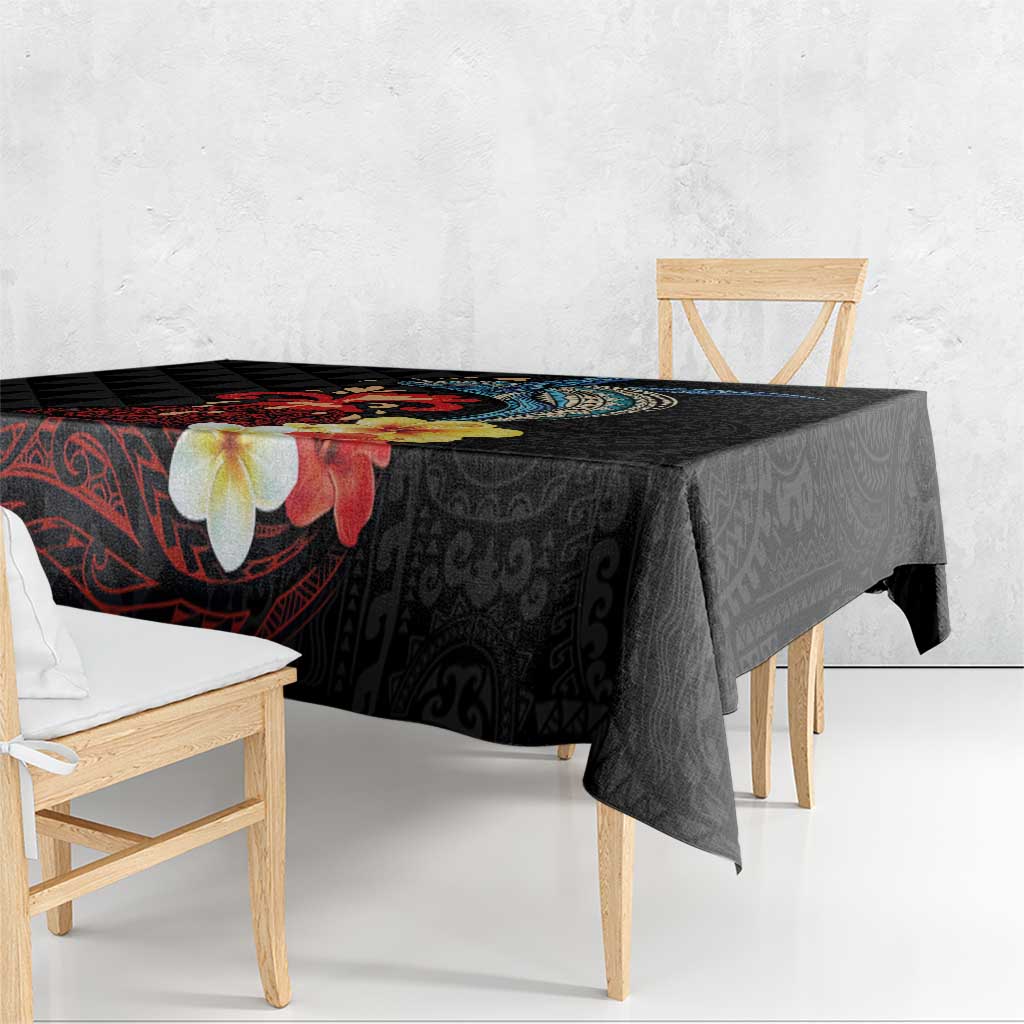 Hawaiian Whale and Volcanic Eruption Tablecloth Hibiscus and Kakau Pattern