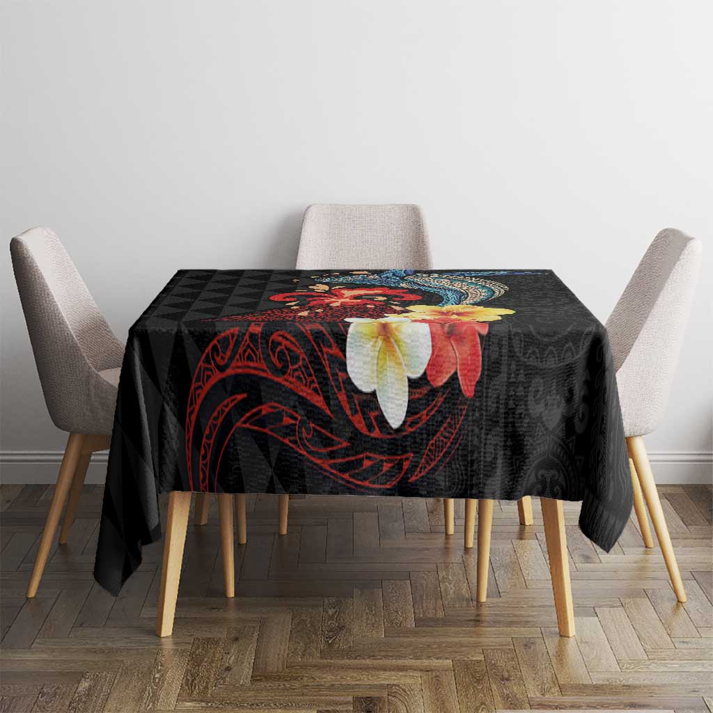 Hawaiian Whale and Volcanic Eruption Tablecloth Hibiscus and Kakau Pattern