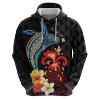 Hawaiian Whale and Volcanic Eruption Zip Hoodie Hibiscus and Kakau Pattern