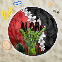 Hawaiian Halloween Beach Blanket Horror Shaka Hand with Plumeria and Polynesian Tattoo Blood Color LT03 One Size 150cm Red - Polynesian Pride