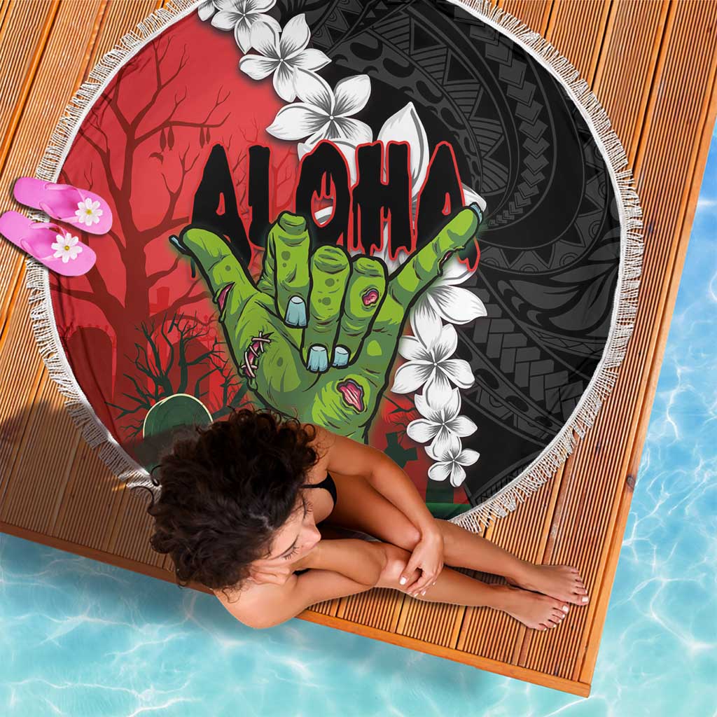 Hawaiian Halloween Beach Blanket Horror Shaka Hand with Plumeria and Polynesian Tattoo Blood Color LT03 - Polynesian Pride