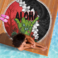 Hawaiian Halloween Beach Blanket Horror Shaka Hand with Plumeria and Polynesian Tattoo Blood Color LT03 - Polynesian Pride