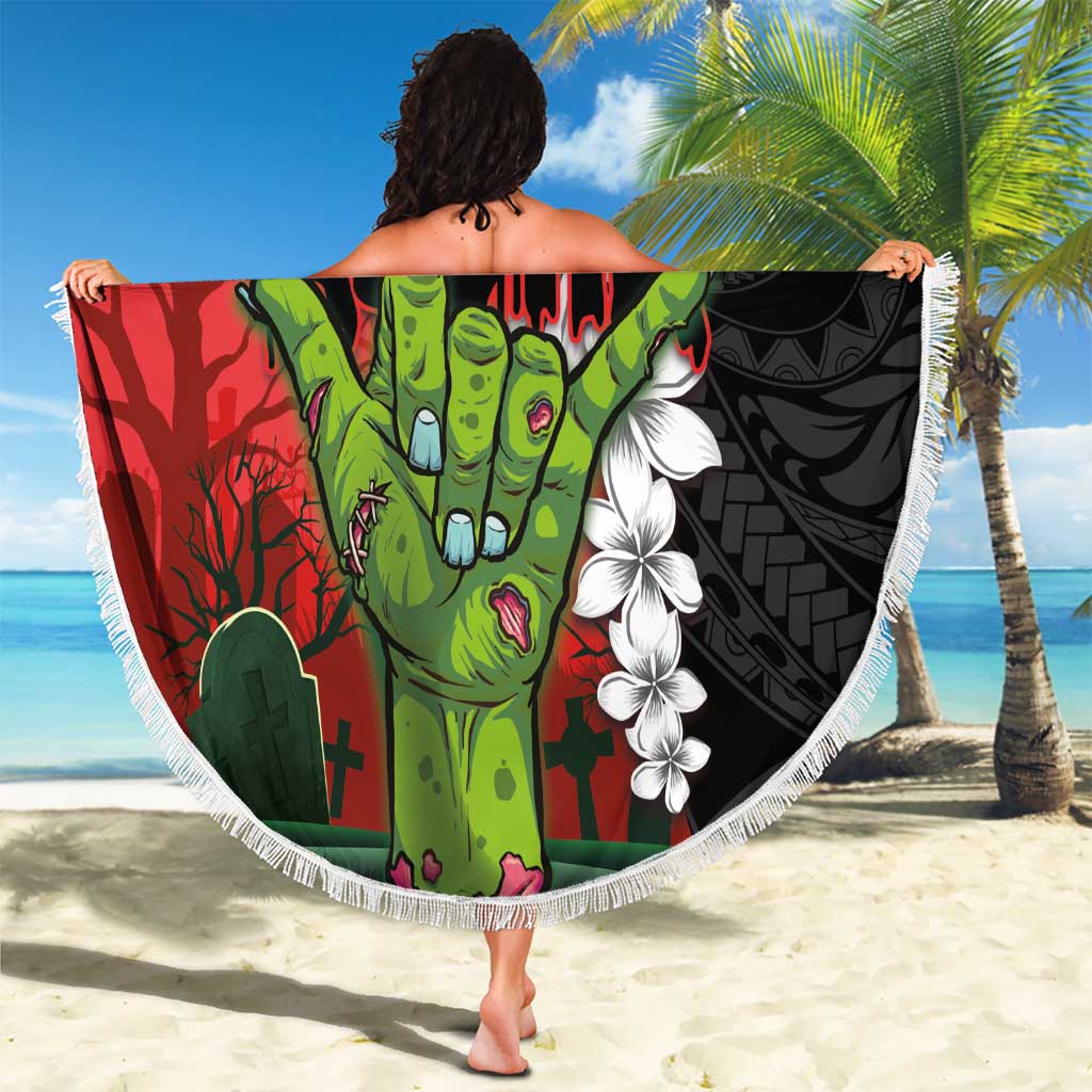 Hawaiian Halloween Beach Blanket Horror Shaka Hand with Plumeria and Polynesian Tattoo Blood Color LT03 - Polynesian Pride