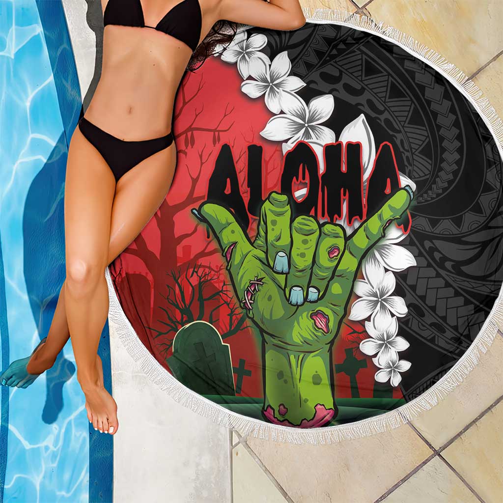 Hawaiian Halloween Beach Blanket Horror Shaka Hand with Plumeria and Polynesian Tattoo Blood Color LT03 - Polynesian Pride
