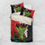 Hawaiian Halloween Bedding Set Horror Shaka Hand with Plumeria and Polynesian Tattoo Blood Color