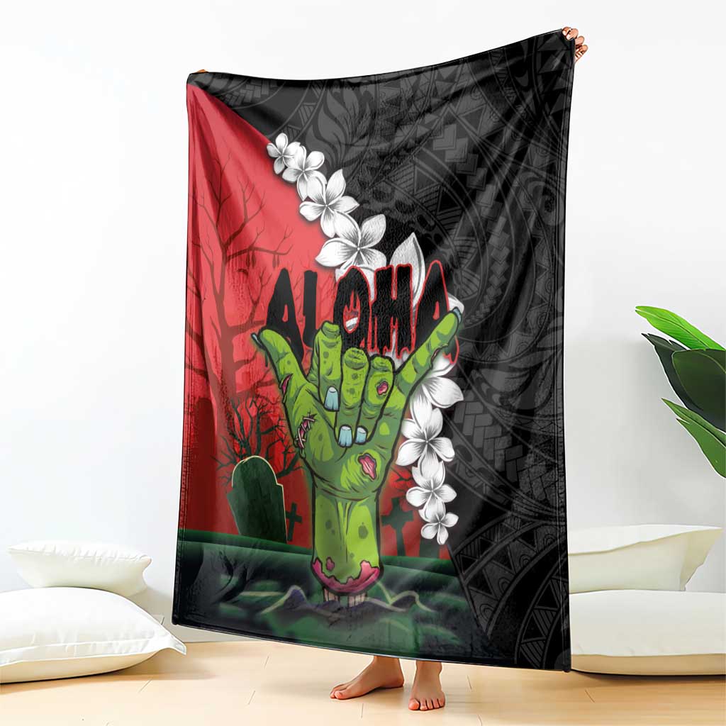 Hawaiian Halloween Blanket Horror Shaka Hand with Plumeria and Polynesian Tattoo Blood Color LT03 - Polynesian Pride