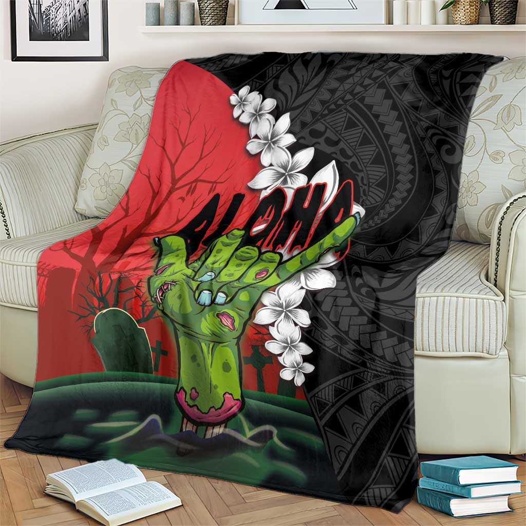 Hawaiian Halloween Blanket Horror Shaka Hand with Plumeria and Polynesian Tattoo Blood Color LT03 - Polynesian Pride