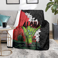 Hawaiian Halloween Blanket Horror Shaka Hand with Plumeria and Polynesian Tattoo Blood Color LT03 - Polynesian Pride