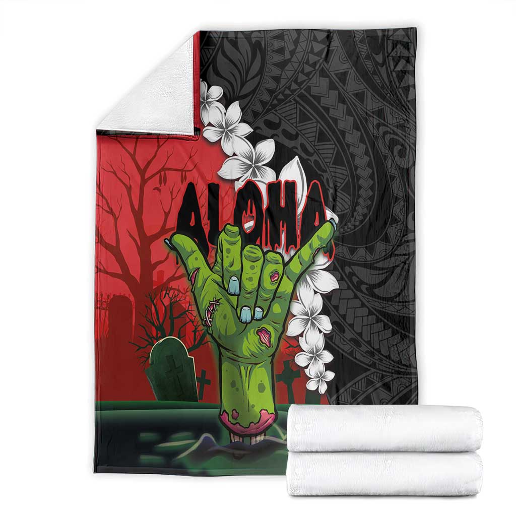 Hawaiian Halloween Blanket Horror Shaka Hand with Plumeria and Polynesian Tattoo Blood Color LT03 - Polynesian Pride