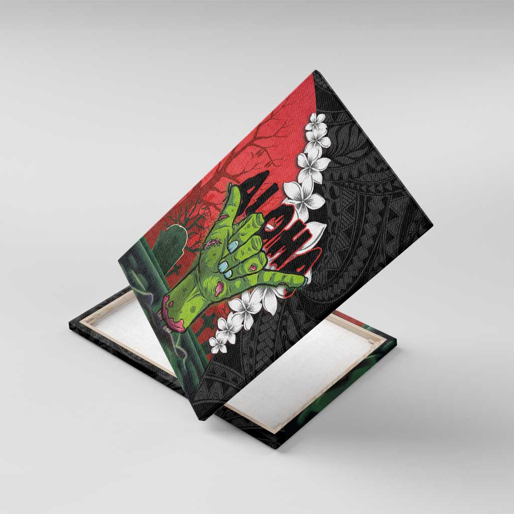 Hawaiian Halloween Canvas Wall Art Horror Shaka Hand with Plumeria and Polynesian Tattoo Blood Color LT03 With Frame Red - Polynesian Pride
