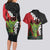 Hawaiian Halloween Couples Matching Long Sleeve Bodycon Dress and Hawaiian Shirt Horror Shaka Hand with Plumeria and Polynesian Tattoo Blood Color