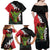 Hawaiian Halloween Family Matching Off Shoulder Maxi Dress and Hawaiian Shirt Horror Shaka Hand with Plumeria and Polynesian Tattoo Blood Color