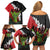 Hawaiian Halloween Family Matching Off Shoulder Short Dress and Hawaiian Shirt Horror Shaka Hand with Plumeria and Polynesian Tattoo Blood Color