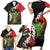 Hawaiian Halloween Family Matching Short Sleeve Bodycon Dress and Hawaiian Shirt Horror Shaka Hand with Plumeria and Polynesian Tattoo Blood Color