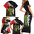 Hawaiian Halloween Family Matching Short Sleeve Bodycon Dress and Hawaiian Shirt Horror Shaka Hand with Plumeria and Polynesian Tattoo Blood Color