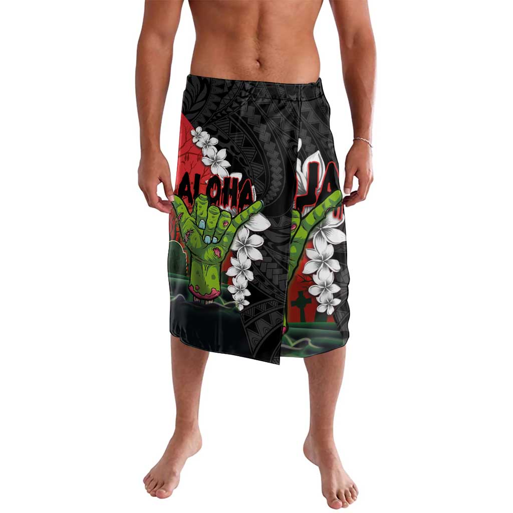 Hawaiian Halloween Lavalava Horror Shaka Hand with Plumeria and Polynesian Tattoo Blood Color