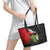 Hawaiian Halloween Leather Tote Bag Horror Shaka Hand with Plumeria and Polynesian Tattoo Blood Color