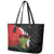 Hawaiian Halloween Leather Tote Bag Horror Shaka Hand with Plumeria and Polynesian Tattoo Blood Color