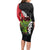 Hawaiian Halloween Long Sleeve Bodycon Dress Horror Shaka Hand with Plumeria and Polynesian Tattoo Blood Color