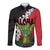 Hawaiian Halloween Long Sleeve Button Shirt Horror Shaka Hand with Plumeria and Polynesian Tattoo Blood Color