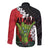 Hawaiian Halloween Long Sleeve Button Shirt Horror Shaka Hand with Plumeria and Polynesian Tattoo Blood Color