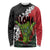 Hawaiian Halloween Long Sleeve Shirt Horror Shaka Hand with Plumeria and Polynesian Tattoo Blood Color