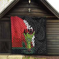 Hawaiian Halloween Quilt Horror Shaka Hand with Plumeria and Polynesian Tattoo Blood Color