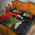 Hawaiian Halloween Quilt Bed Set Horror Shaka Hand with Plumeria and Polynesian Tattoo Blood Color