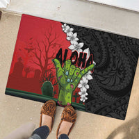 Hawaiian Halloween Rubber Doormat Horror Shaka Hand with Plumeria and Polynesian Tattoo Blood Color LT03 - Polynesian Pride