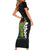 Hawaiian Halloween Short Sleeve Bodycon Dress Horror Shaka Hand with Plumeria and Polynesian Tattoo Blood Color