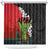 Hawaiian Halloween Shower Curtain Horror Shaka Hand with Plumeria and Polynesian Tattoo Blood Color