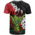 Hawaiian Halloween T Shirt Horror Shaka Hand with Plumeria and Polynesian Tattoo Blood Color