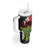 Hawaiian Halloween Tumbler With Handle Horror Shaka Hand with Plumeria and Polynesian Tattoo Blood Color