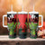 Hawaiian Halloween Tumbler With Handle Horror Shaka Hand with Plumeria and Polynesian Tattoo Blood Color