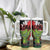 Hawaiian Halloween Tumbler With Handle Horror Shaka Hand with Plumeria and Polynesian Tattoo Blood Color