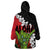 Hawaiian Halloween Wearable Blanket Hoodie Horror Shaka Hand with Plumeria and Polynesian Tattoo Blood Color