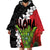 Hawaiian Halloween Wearable Blanket Hoodie Horror Shaka Hand with Plumeria and Polynesian Tattoo Blood Color