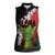 Hawaiian Halloween Women Sleeveless Polo Shirt Horror Shaka Hand with Plumeria and Polynesian Tattoo Blood Color