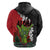 Hawaiian Halloween Zip Hoodie Horror Shaka Hand with Plumeria and Polynesian Tattoo Blood Color