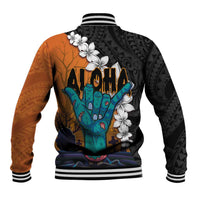 Hawaiian Halloween Baseball Jacket Horror Shaka Hand with Plumeria and Polynesian Tattoo Autumn Color LT03 - Polynesian Pride