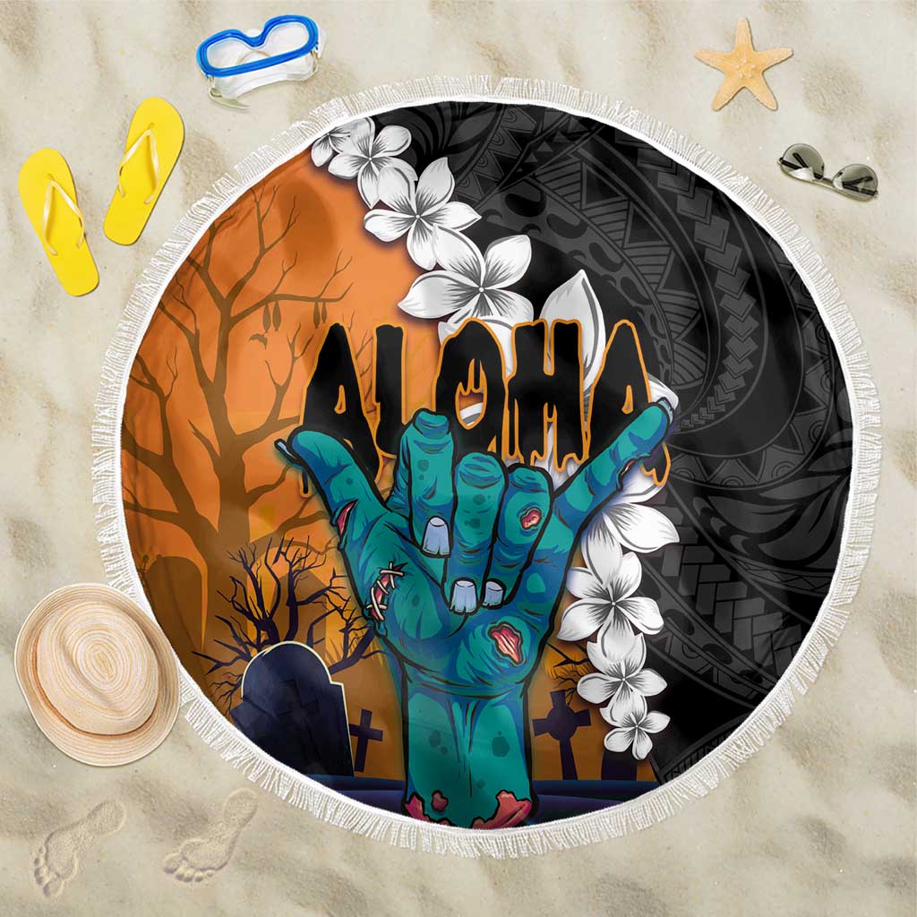 Hawaiian Halloween Beach Blanket Horror Shaka Hand with Plumeria and Polynesian Tattoo Autumn Color LT03 One Size 150cm Orange - Polynesian Pride