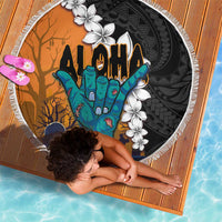 Hawaiian Halloween Beach Blanket Horror Shaka Hand with Plumeria and Polynesian Tattoo Autumn Color LT03 - Polynesian Pride