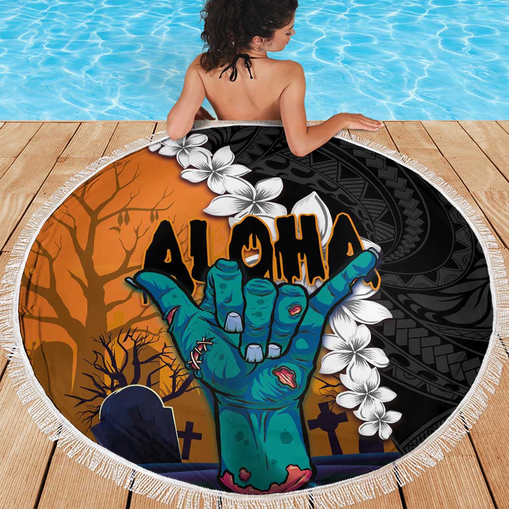Hawaiian Halloween Beach Blanket Horror Shaka Hand with Plumeria and Polynesian Tattoo Autumn Color LT03 - Polynesian Pride
