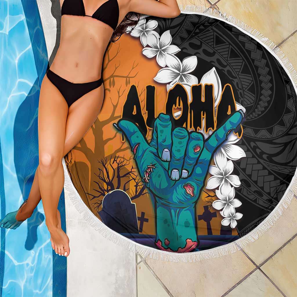 Hawaiian Halloween Beach Blanket Horror Shaka Hand with Plumeria and Polynesian Tattoo Autumn Color LT03 - Polynesian Pride