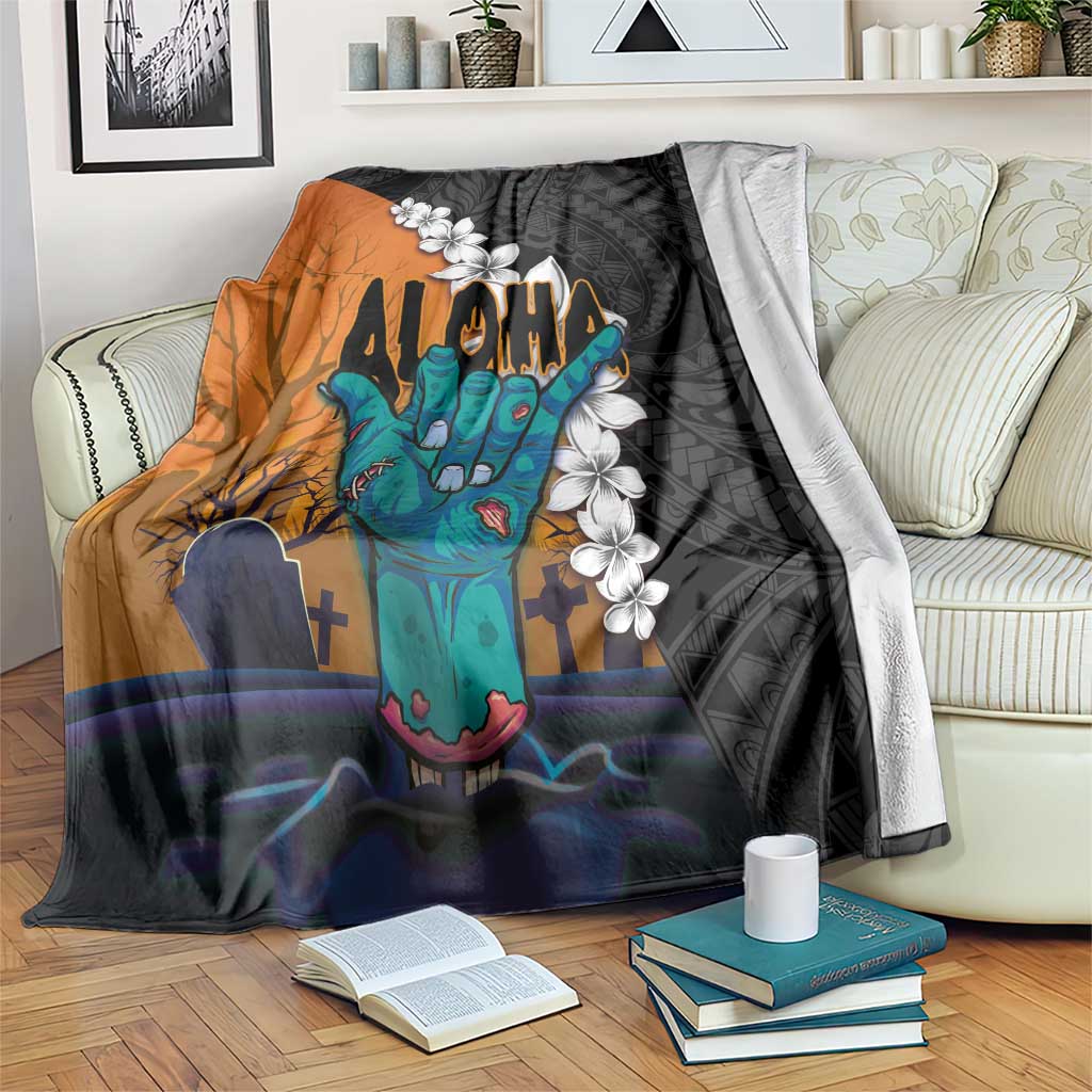 Hawaiian Halloween Blanket Horror Shaka Hand with Plumeria and Polynesian Tattoo Autumn Color LT03 Orange - Polynesian Pride