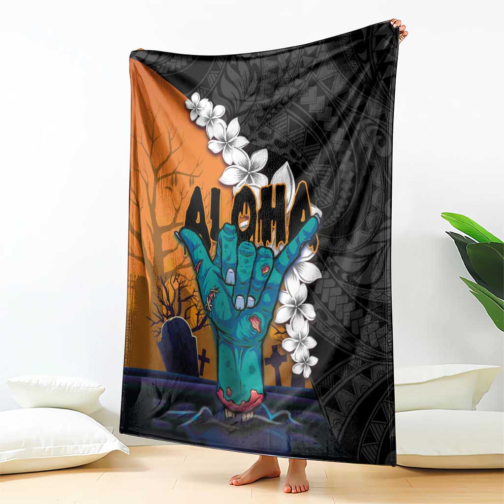 Hawaiian Halloween Blanket Horror Shaka Hand with Plumeria and Polynesian Tattoo Autumn Color LT03 - Polynesian Pride